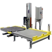 Envolvedora automática de film estirable Orion Flex CTS con dos estaciones y cinta transportadora