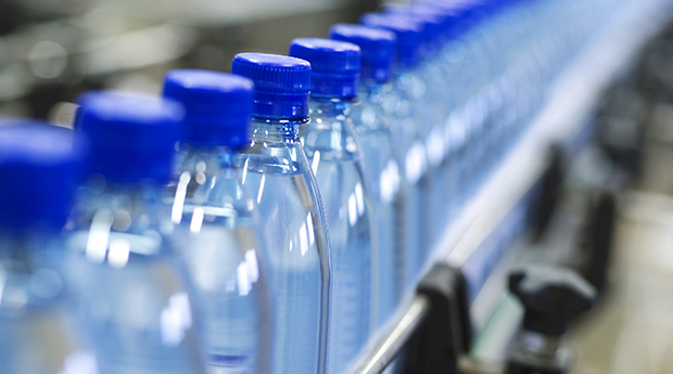Water bottles on high-speed packaging line